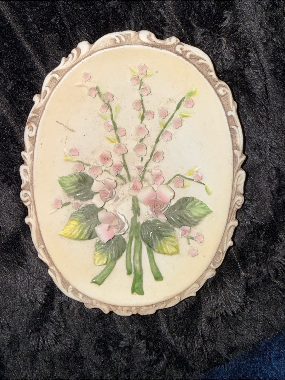Vintage Floral Relief Wall Plaque - Pink & Green Bouquet - Picture 2 of 4